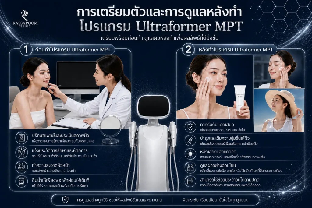 การเตรียมตัวและการดูแลหลังทำโปรแกรม Ultraformer MPT