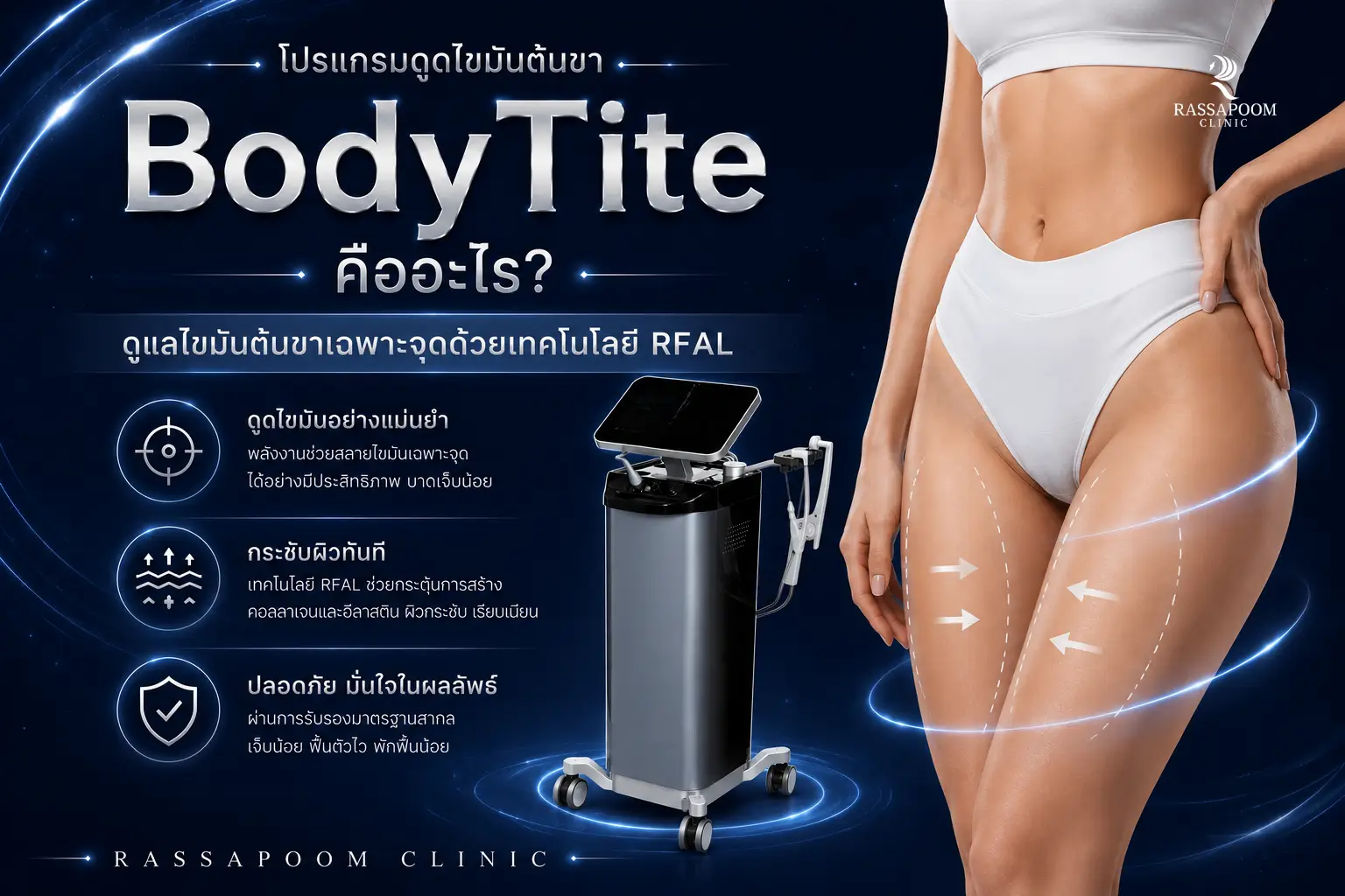 โปรแกรมดูดไขมันต้นขา BodyTite คืออะไร ดูแลไขมันต้นขาเฉพาะจุดด้วยเทคโนโลยี RFAL