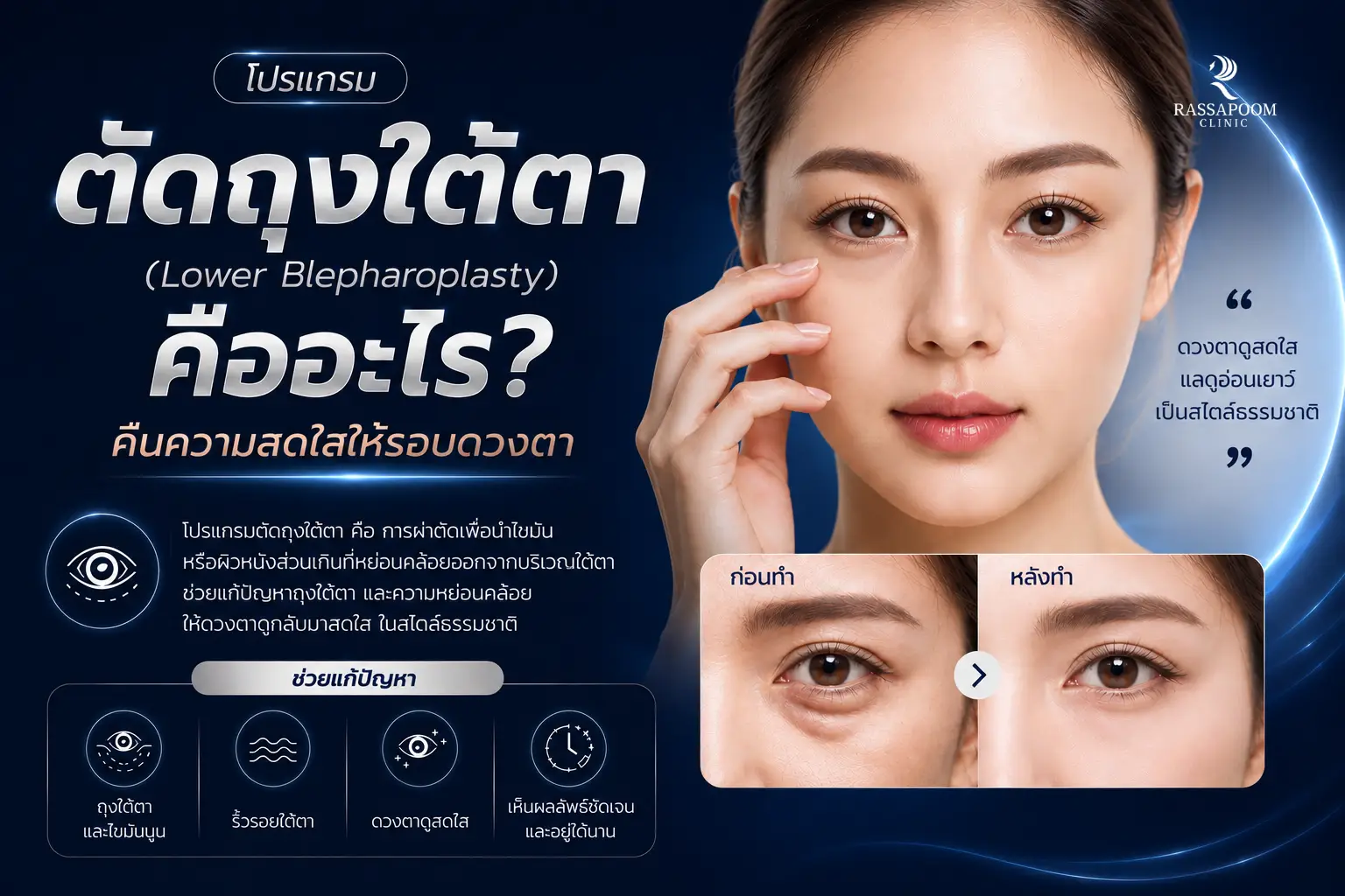 โปรแกรมตัดถุงใต้ตา (Lower Blepharoplasty) คืออะไร คืนความสดใสให้รอบดวงตา